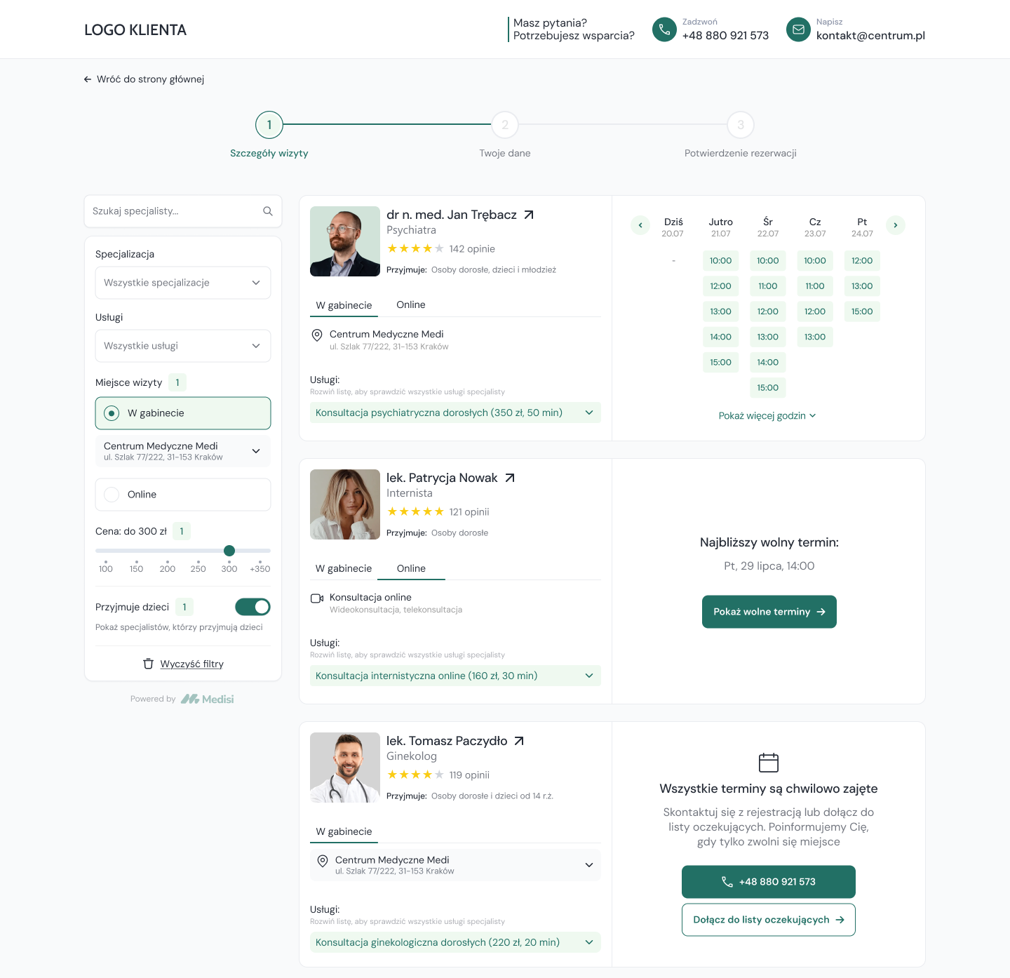 Rejestracja online Medisi na stronie placówki